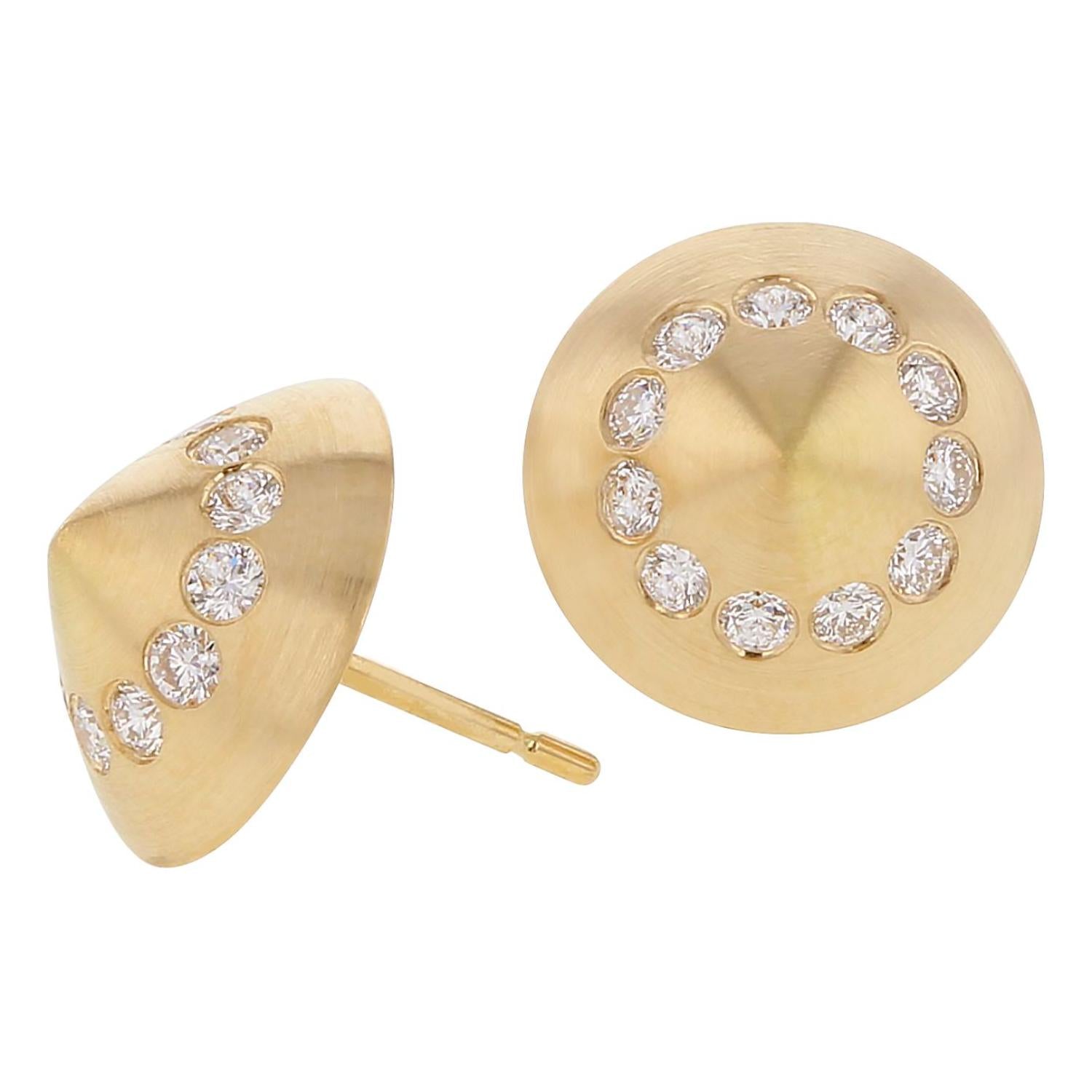 Cone Shapped Matte Gold Diamond Row Stud Earrings