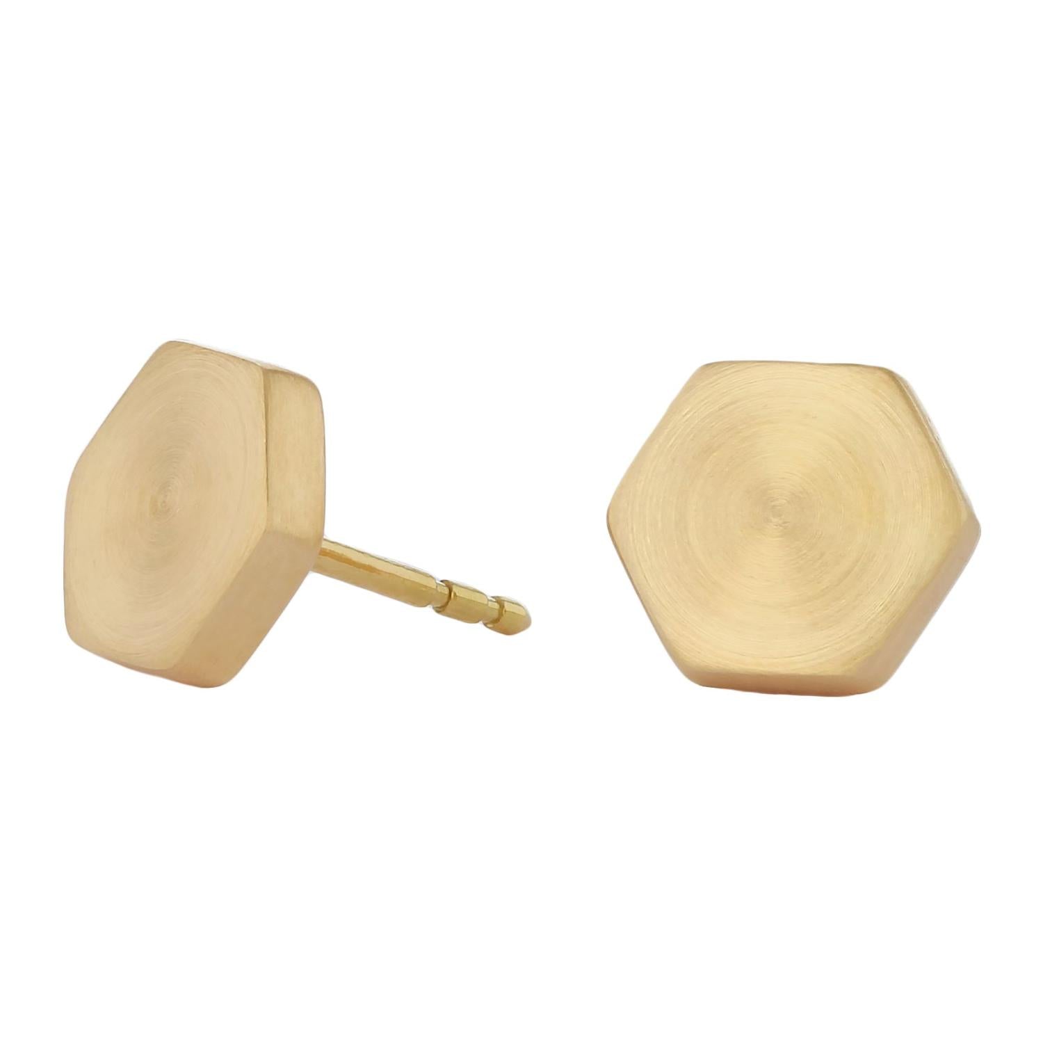 Hexagon Gold Matte Stud Earrings