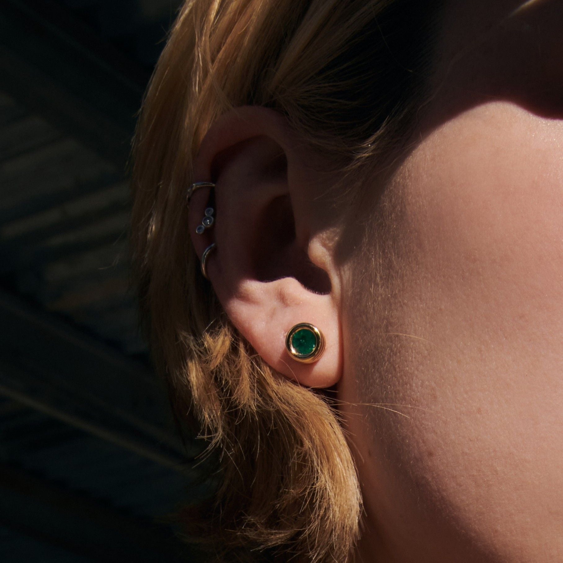 Emerald Grotto Stud Earrings in Yellow Gold