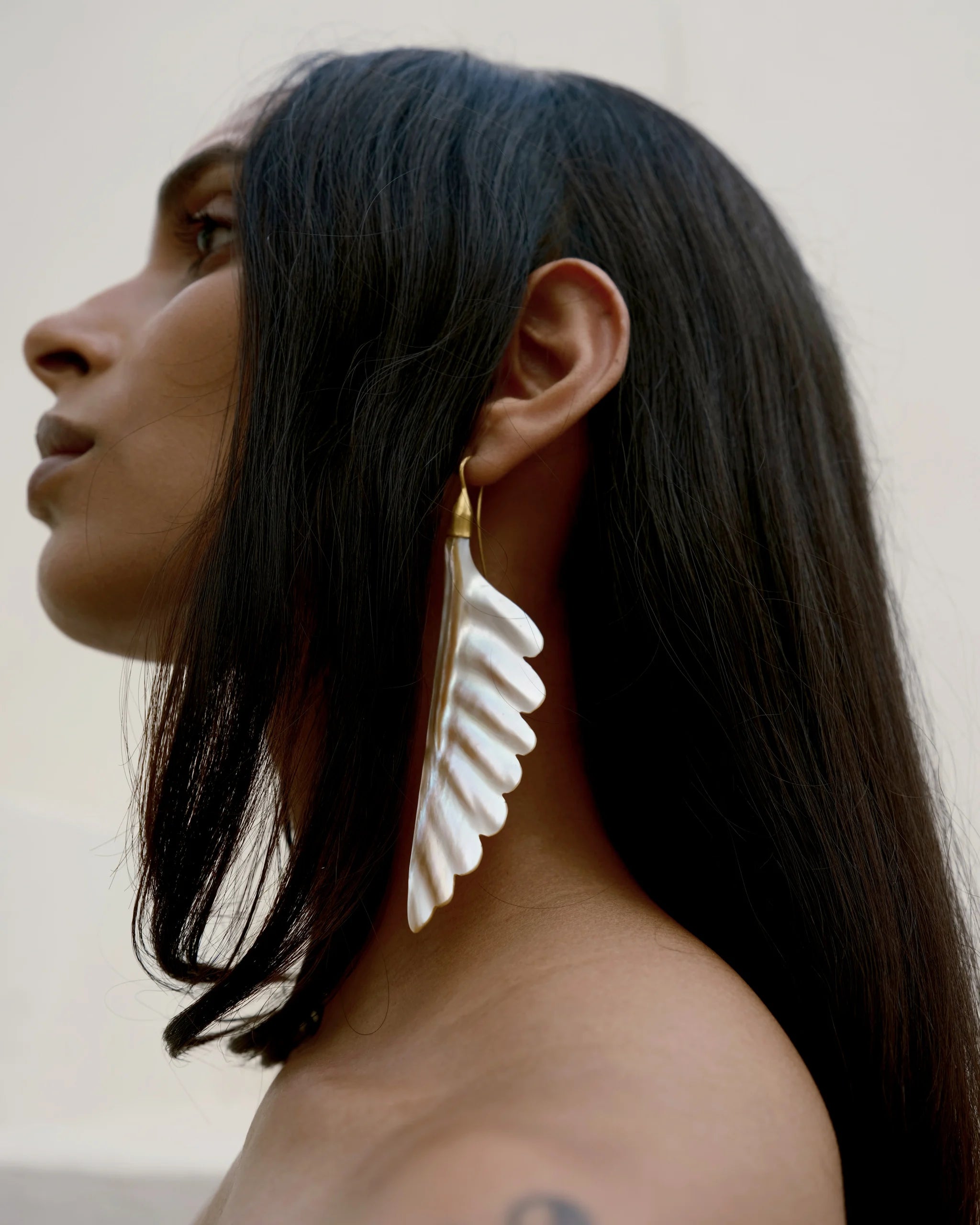 Mother of Pearl Trade Wind Earrings in Yellow Gold