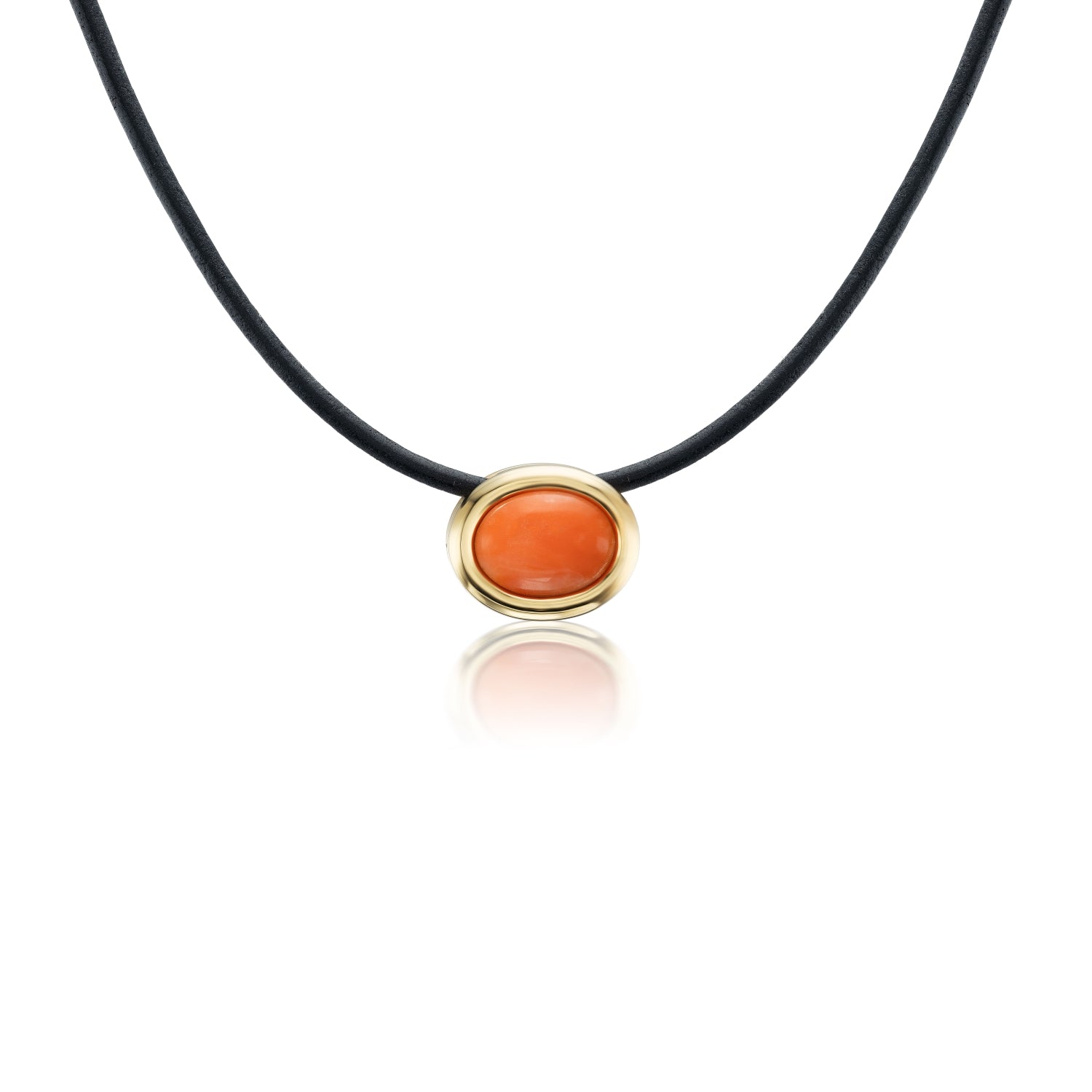 Vintage Red Coral Scuba Choker in Black Leather and Yellow Gold