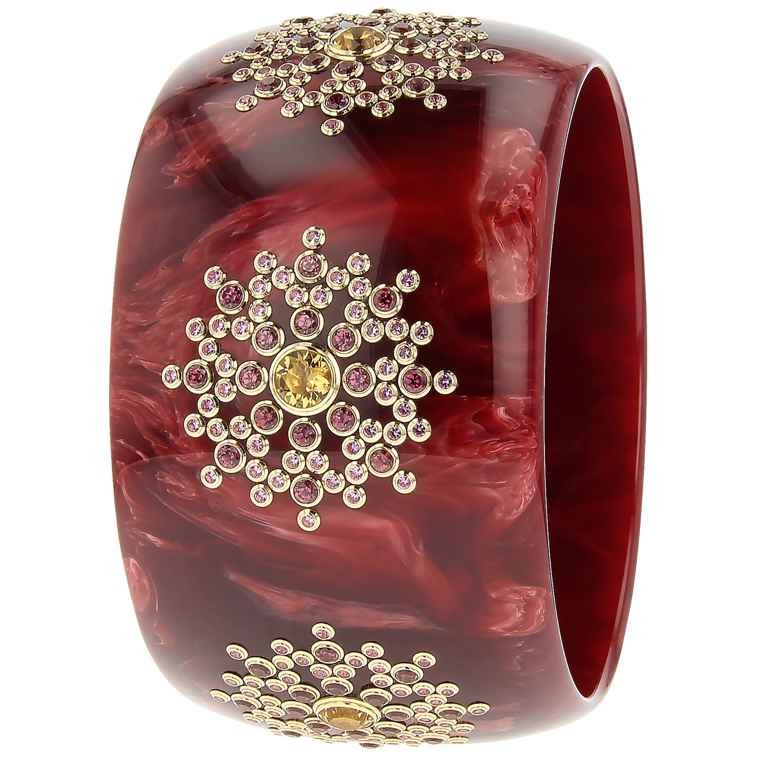 Bakelite Bangle with Citrine, Rhodolite Garnet and Pink Sapphire