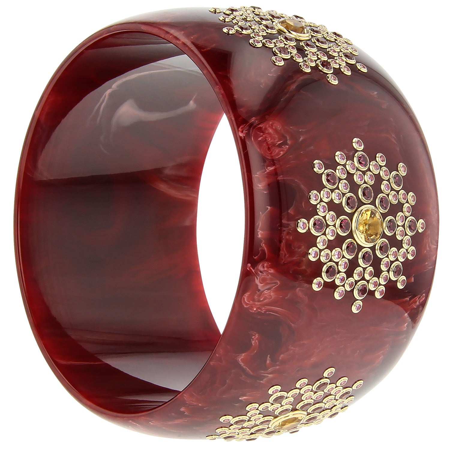 Bakelite Bangle with Citrine, Rhodolite Garnet and Pink Sapphire