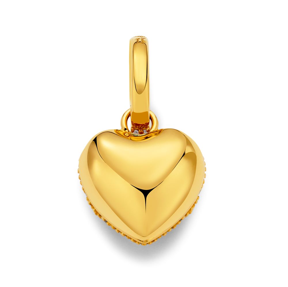 Buddha Mama Puffy Heart Diamond Pendant in high polished yellow gold.