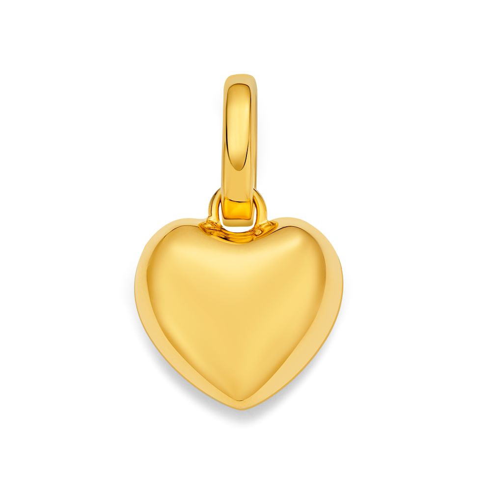 A Buddha Mama Puffy Heart Gold Charm pendant on a white background.