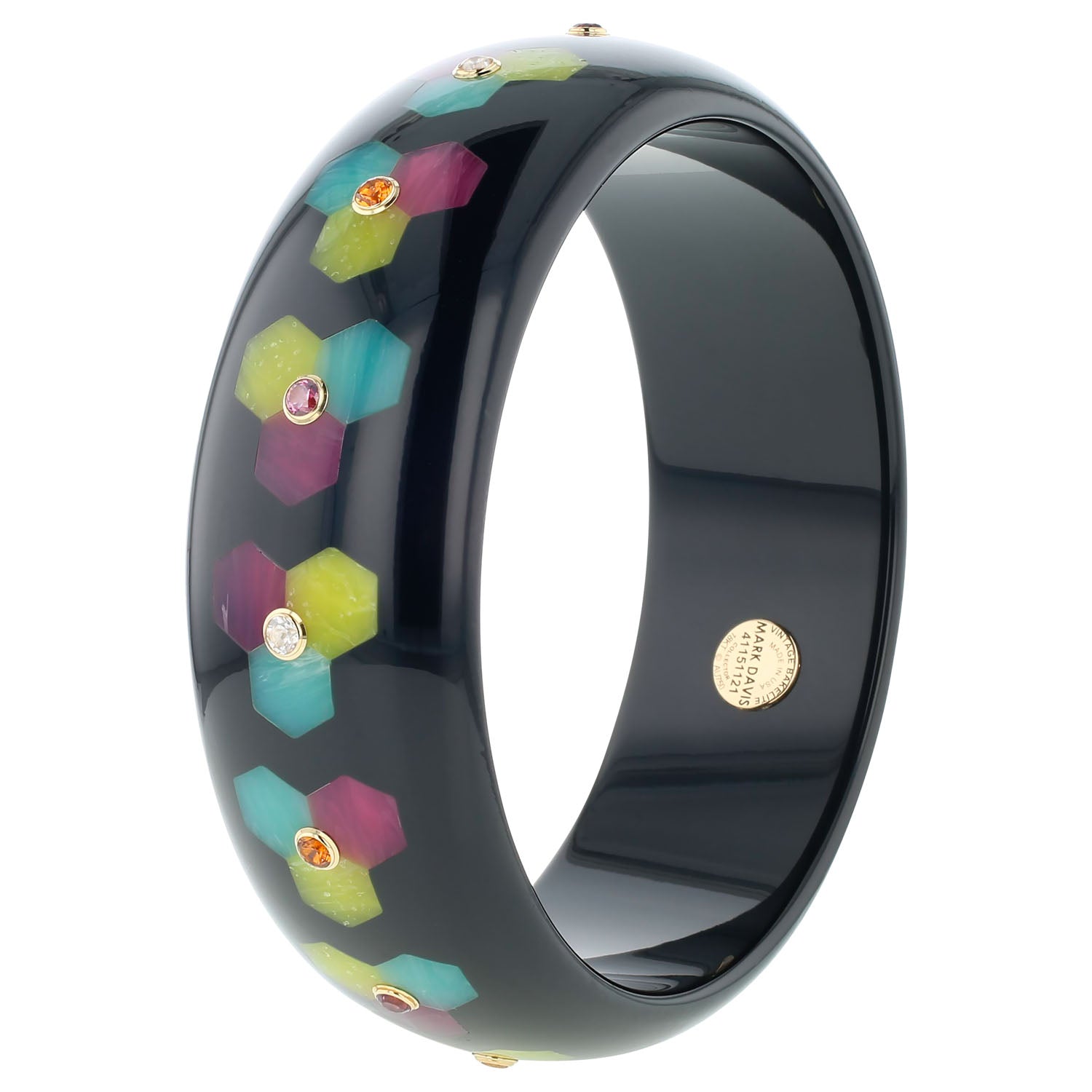 Bakelite Bangle with Citrine, Rhodolite Garnet, and White Topaz