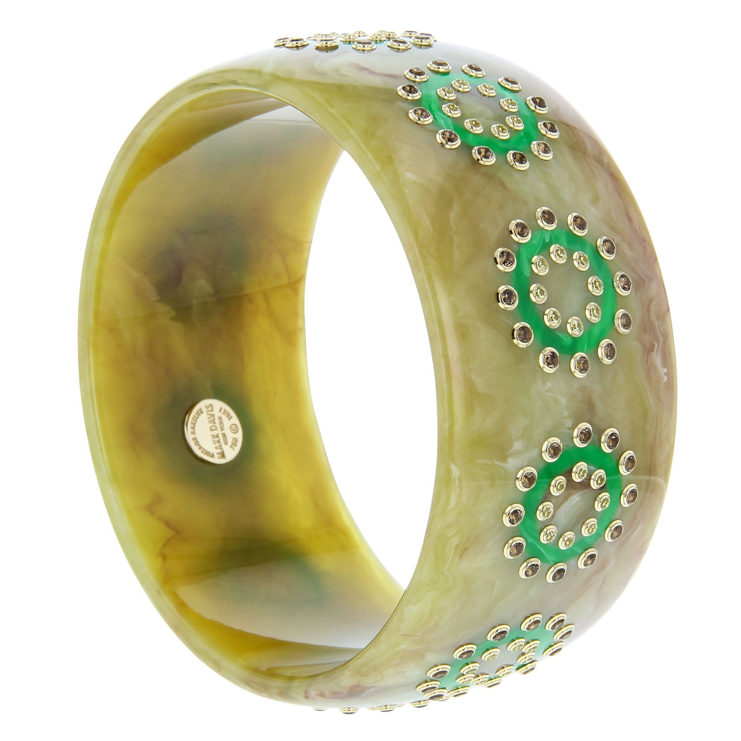 Bakelite Bangle with Peridot and Smoky Quartz