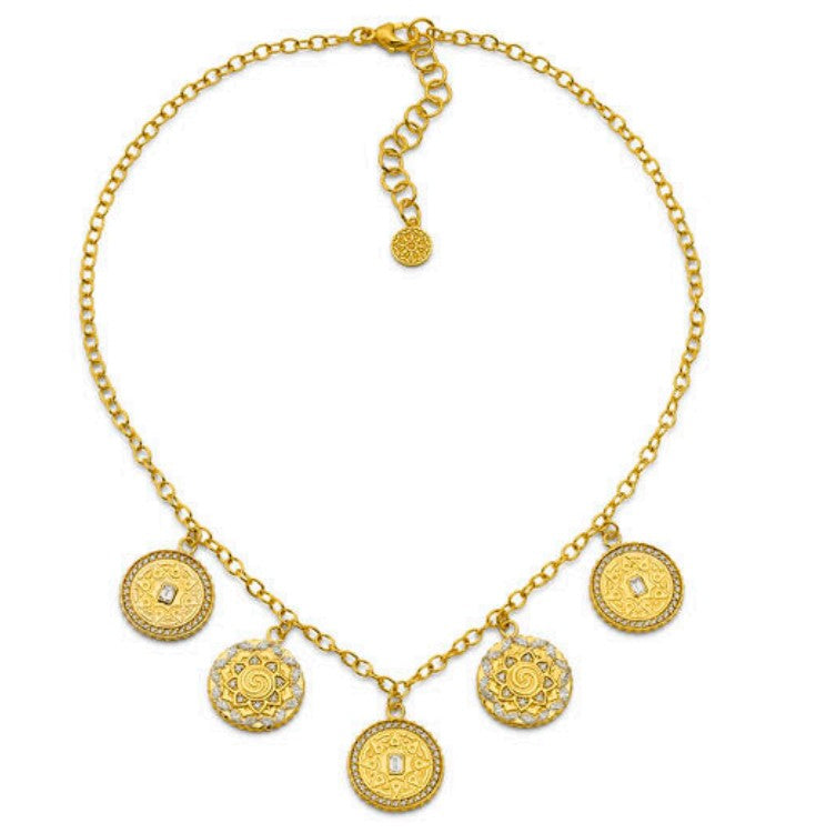 White Diamond Medium Mandala Coin Necklace