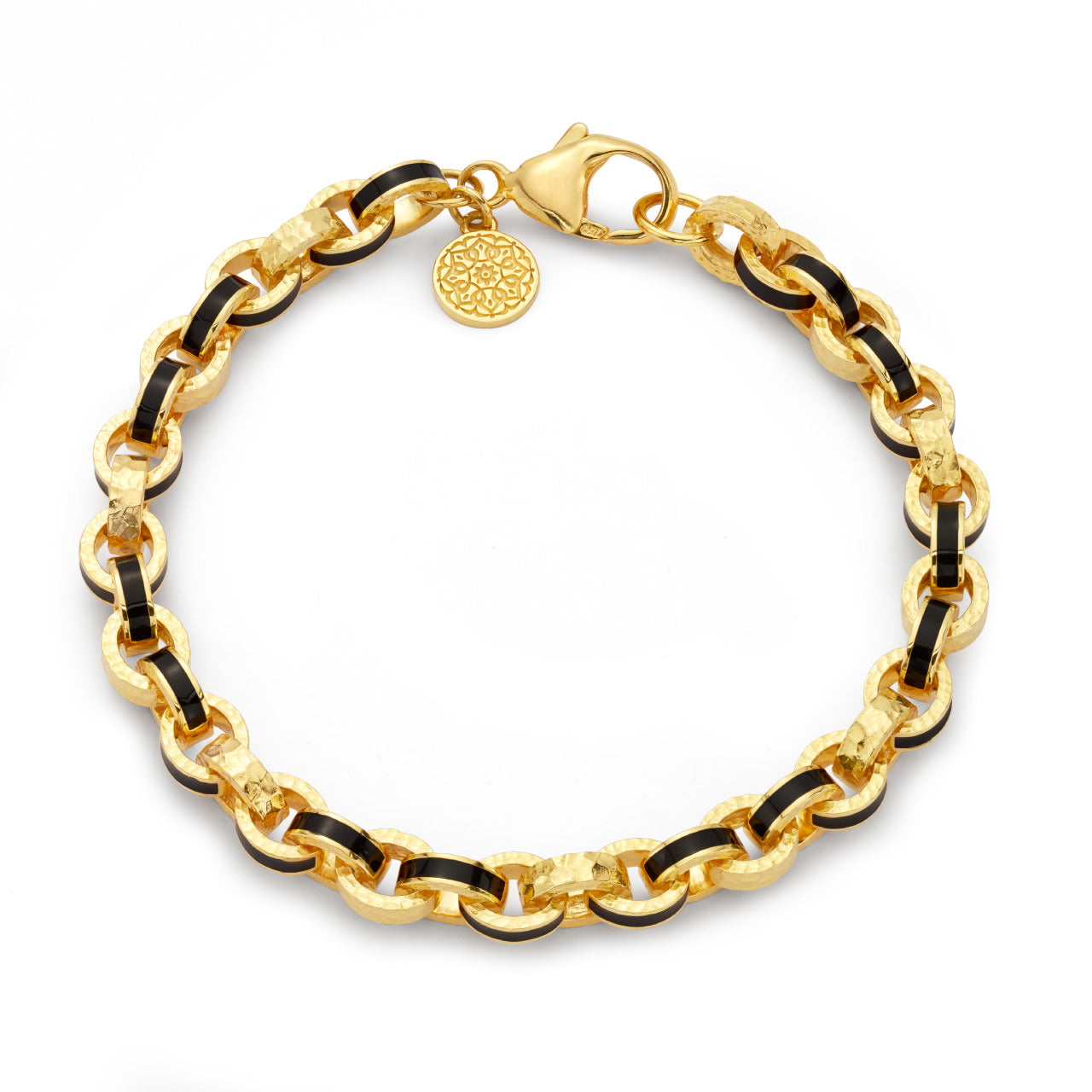 Black Enamel and Yellow Gold Oval Link Bracelet