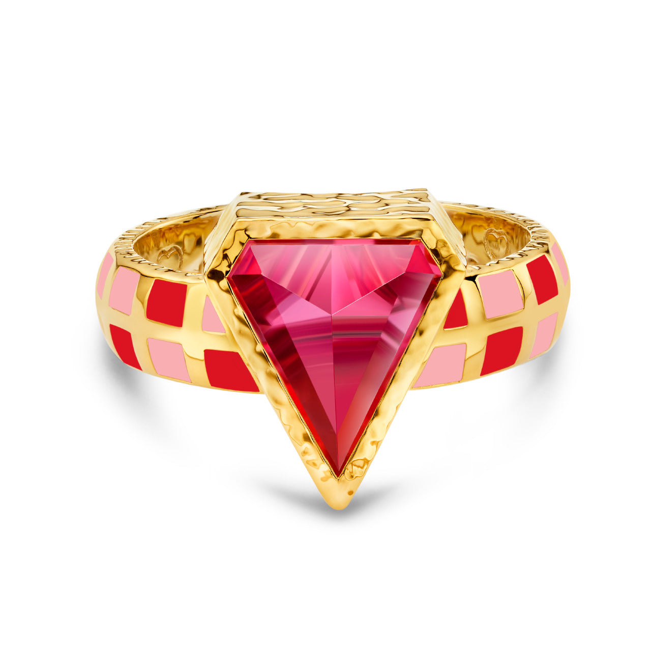 Shield Cut Pink Tourmaline and Yellow Gold Ring
