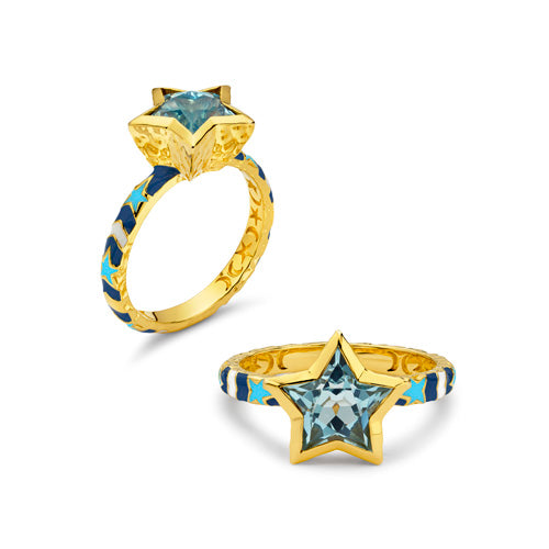 Star-cut Aquamarine Ring in Yellow Gold