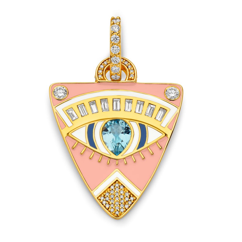 Pink and blue Guitar Pick Pendant with diamond accents from Buddha Mama.