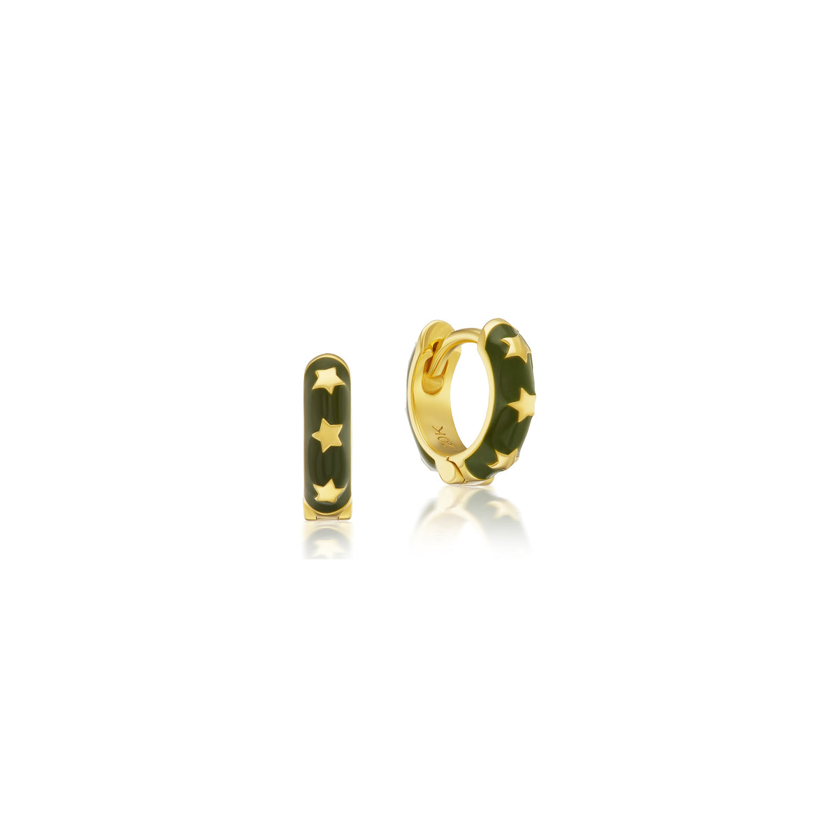 Army Green Enamel and Star Huggie Hoops
