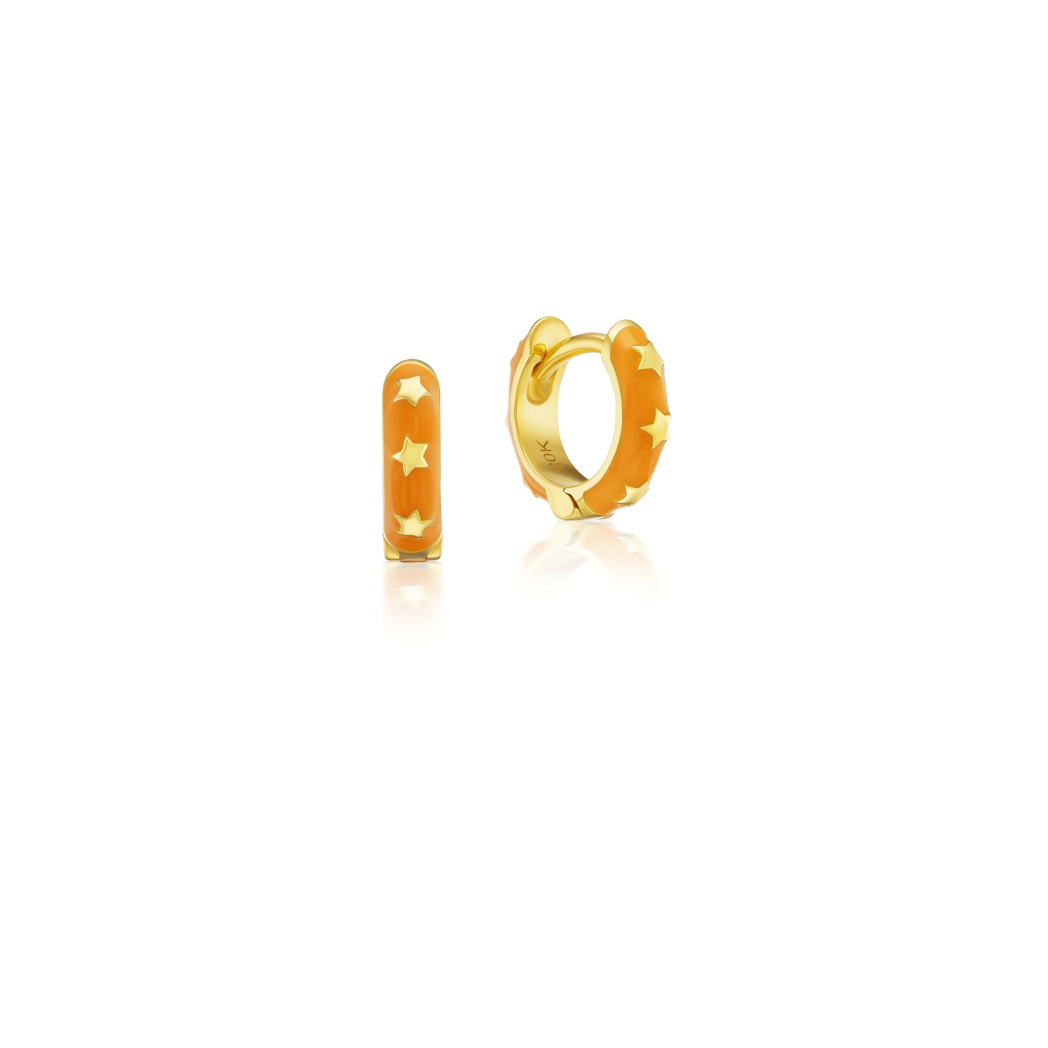Star Huggie Hoops in Clementine Enamel
