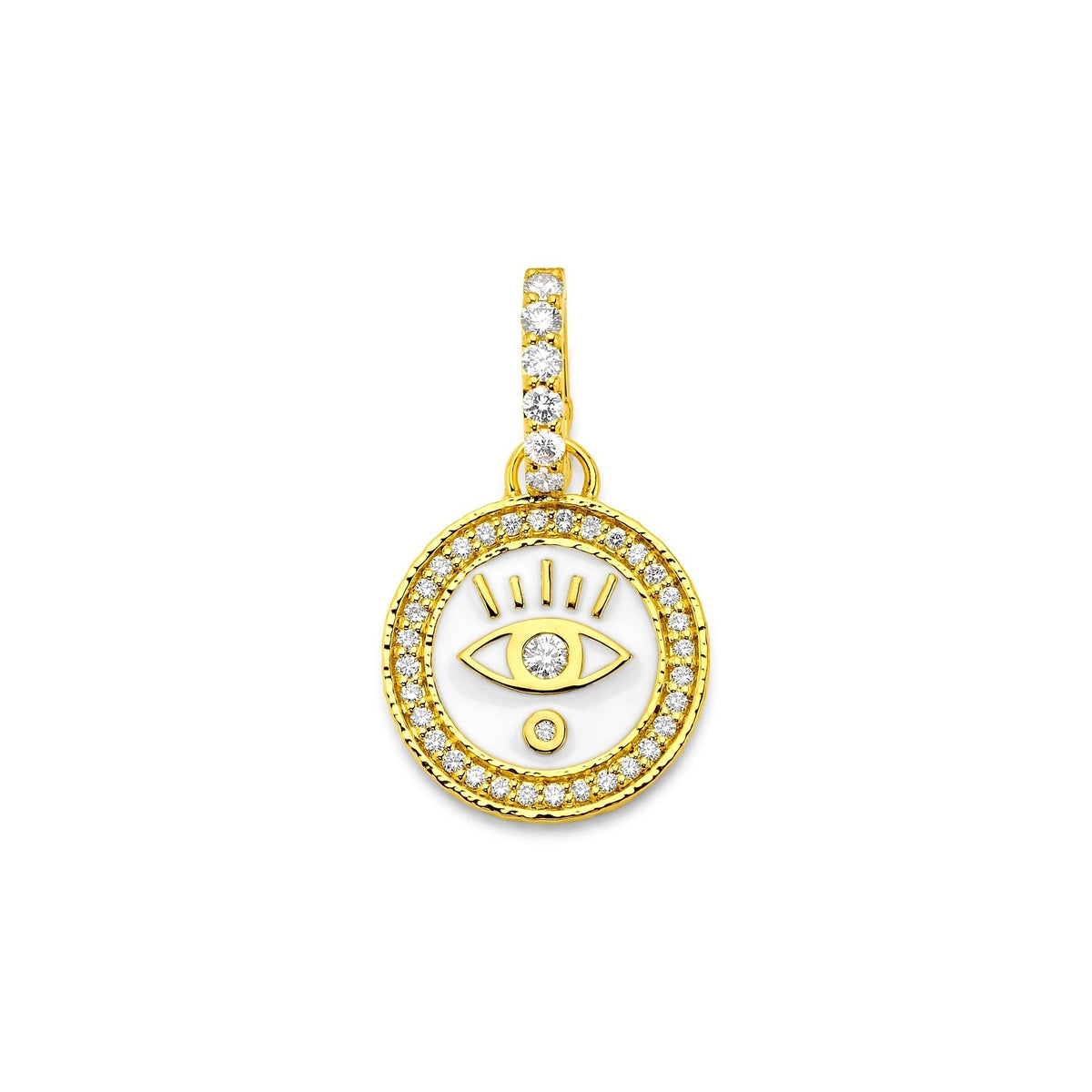 White Enamel & Diamond Evil Eye Coin Charm