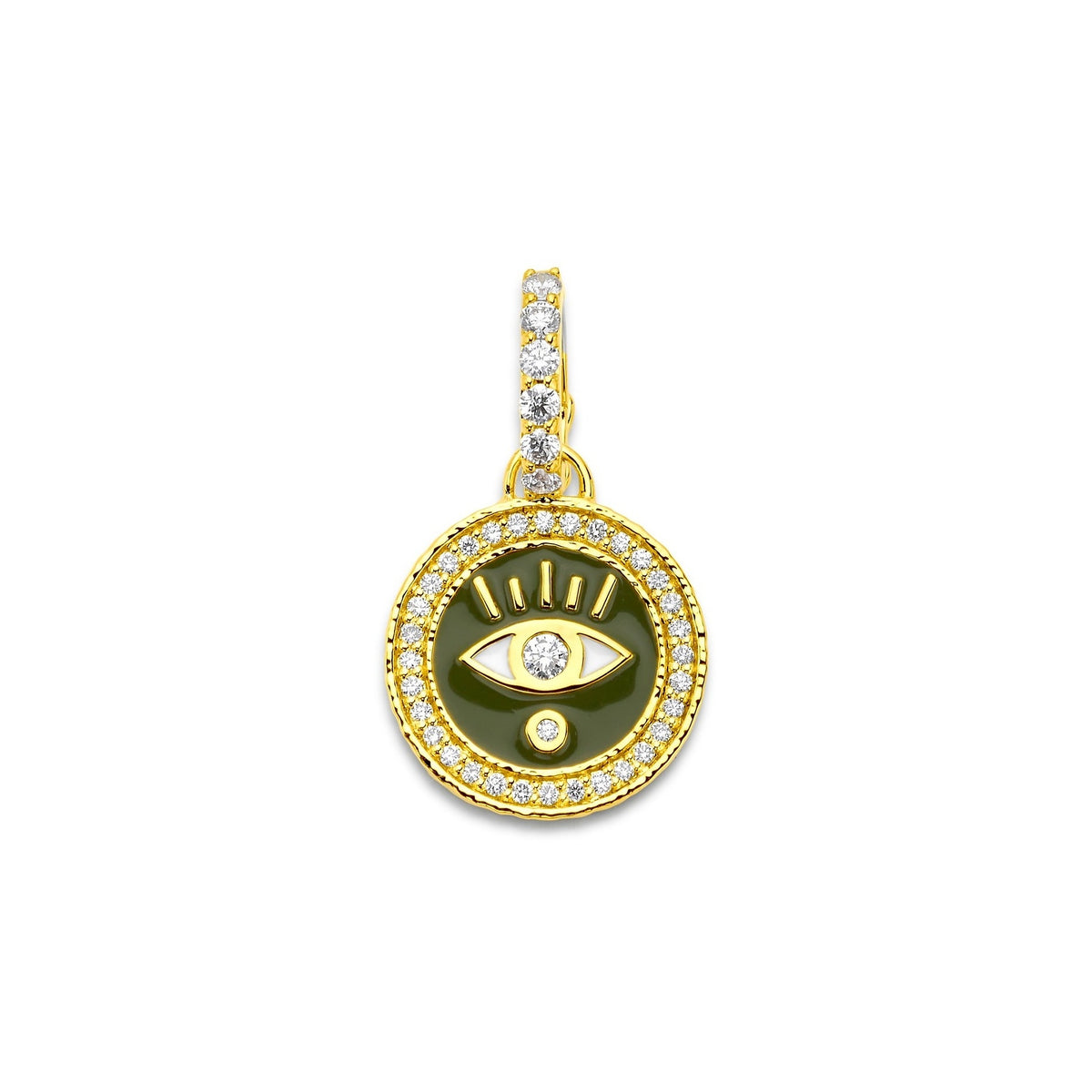 Army Green Enamel & Diamond Evil Eye Coin Charm