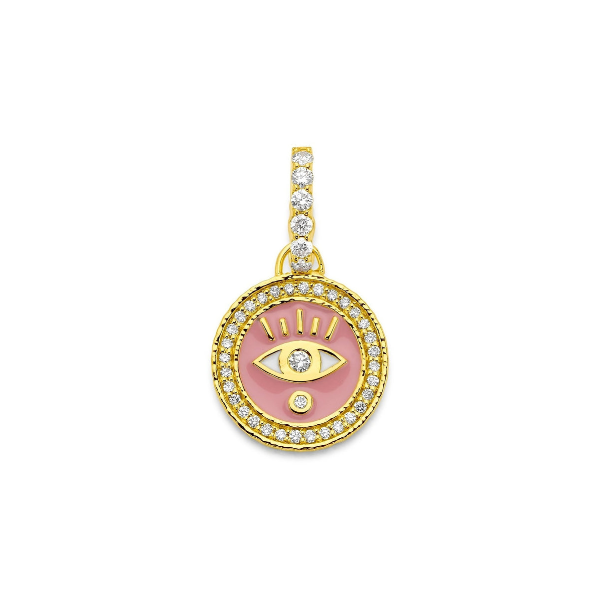Pink Enamel & Diamond Evil Eye Coin Charm