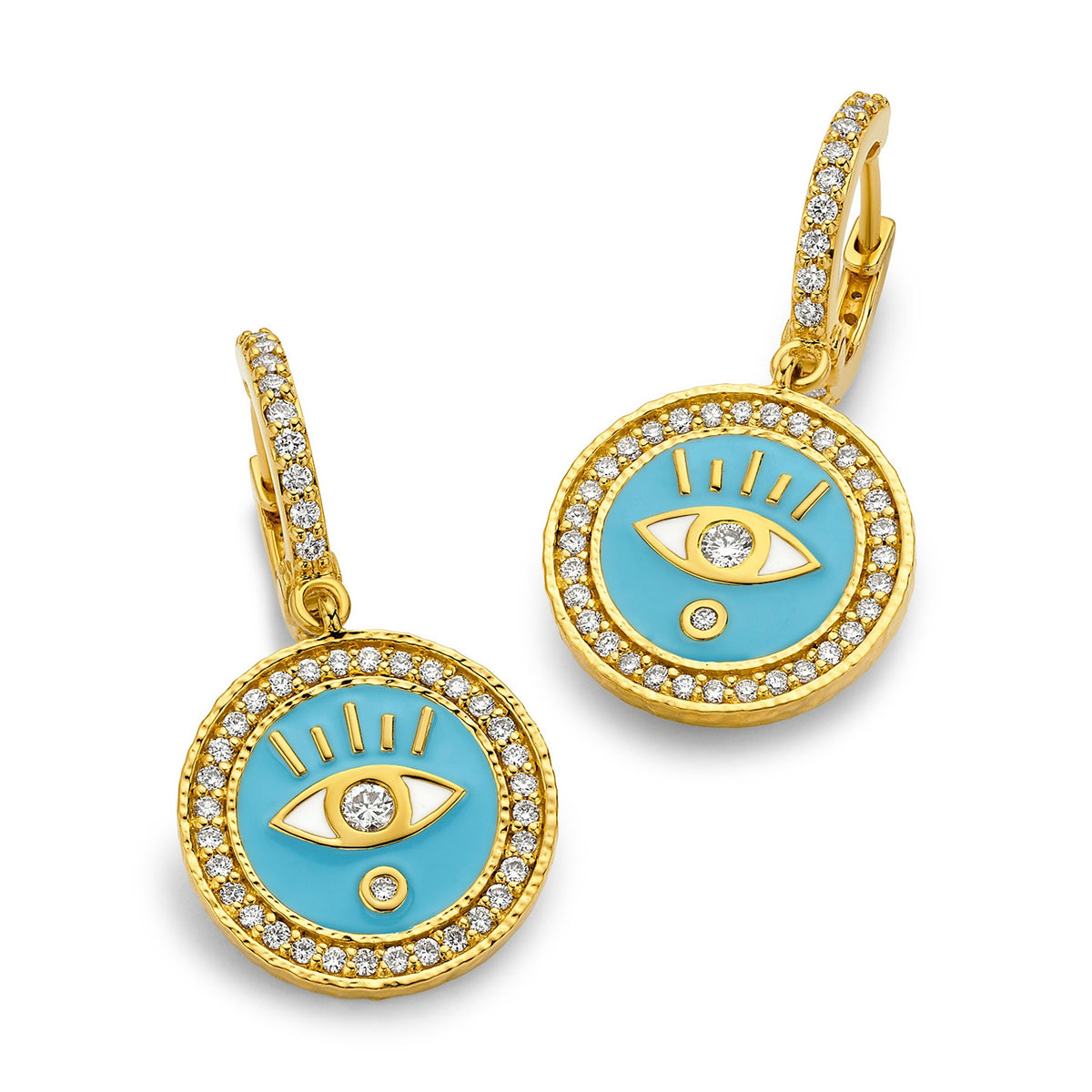 Sky Blue Enamel & Diamond Evil Eye Huggies