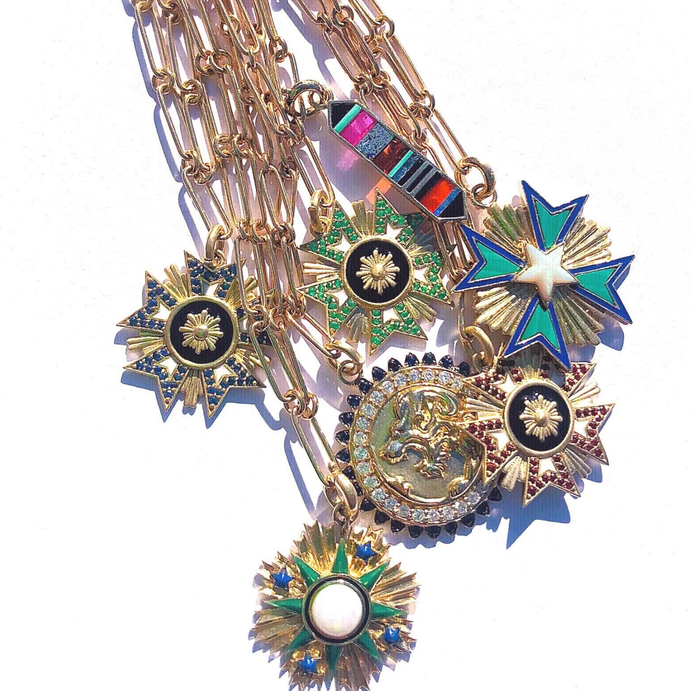 Emerald and Enamel Florence Charm in Yellow Gold