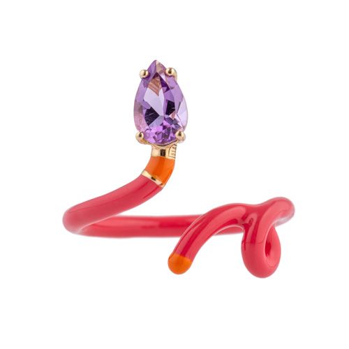 Raspberry and Orange Enamel Baby Vine Ring