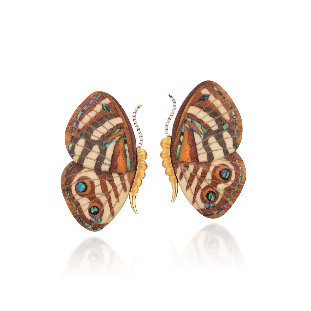 Butterfly Wing &amp; Diamond Marquetry Earrings