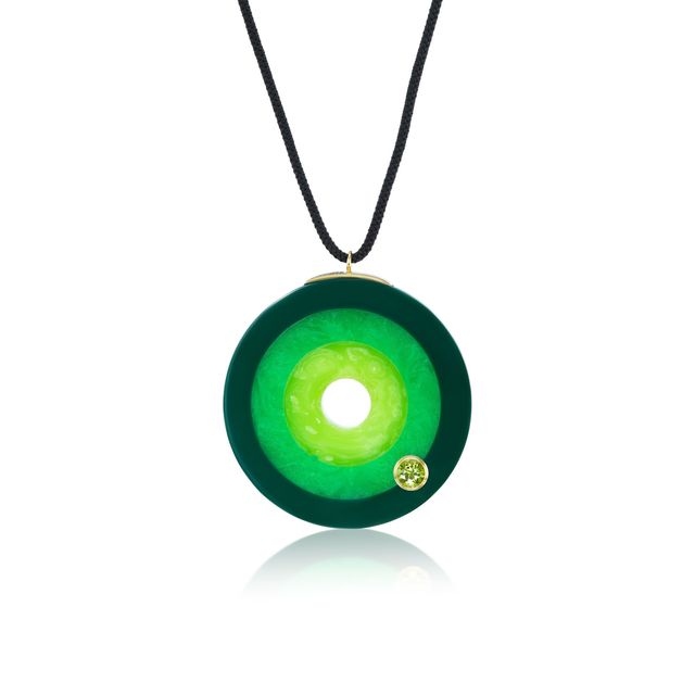 Peridot Bakelite Bullseye Necklace