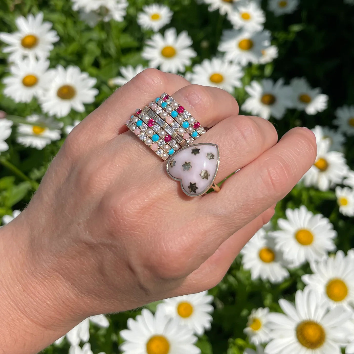 Ruby Diamond and Pearl Iris Ring in Yellow Gold