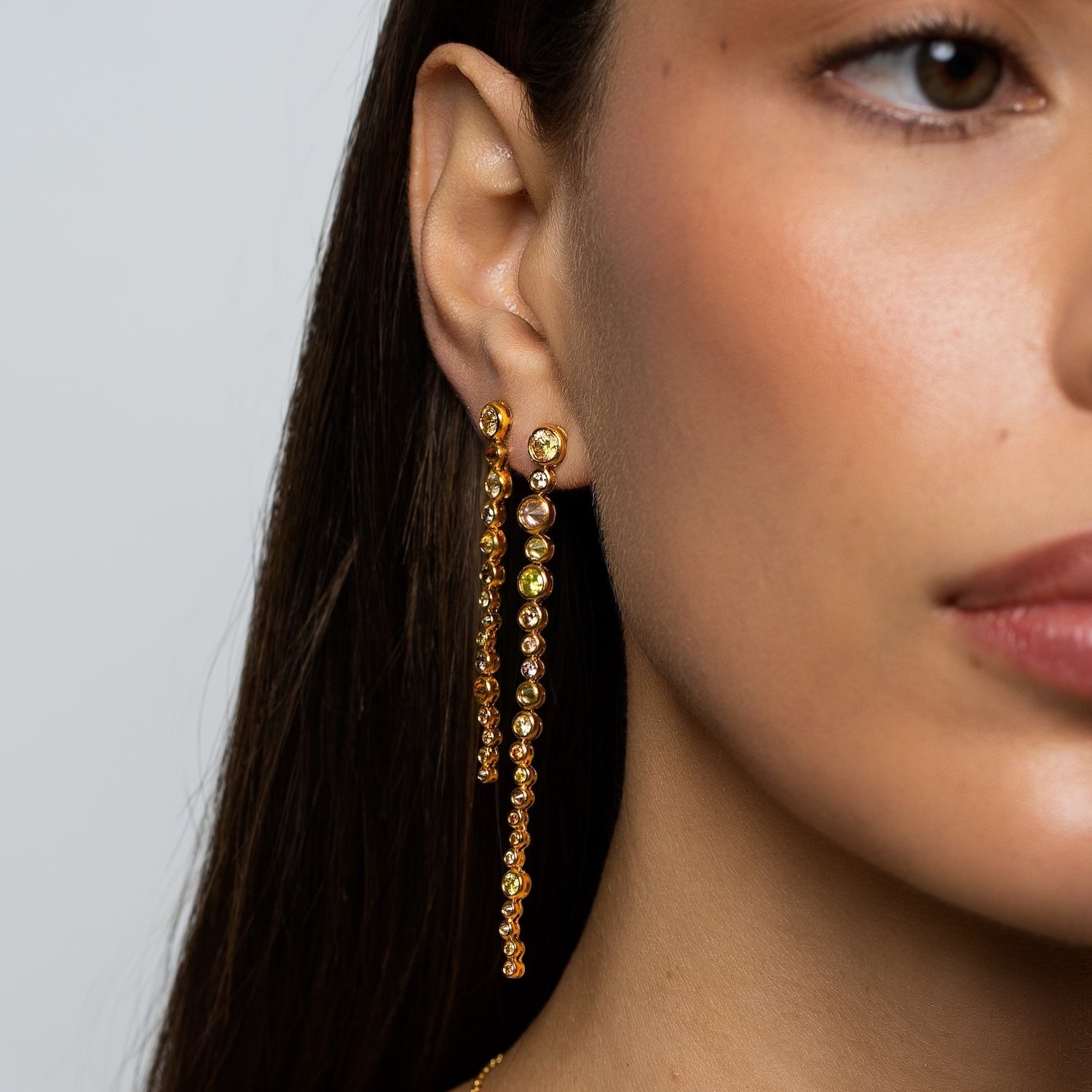 Large Linear Reversed Bezel Set Diamond Earrings
