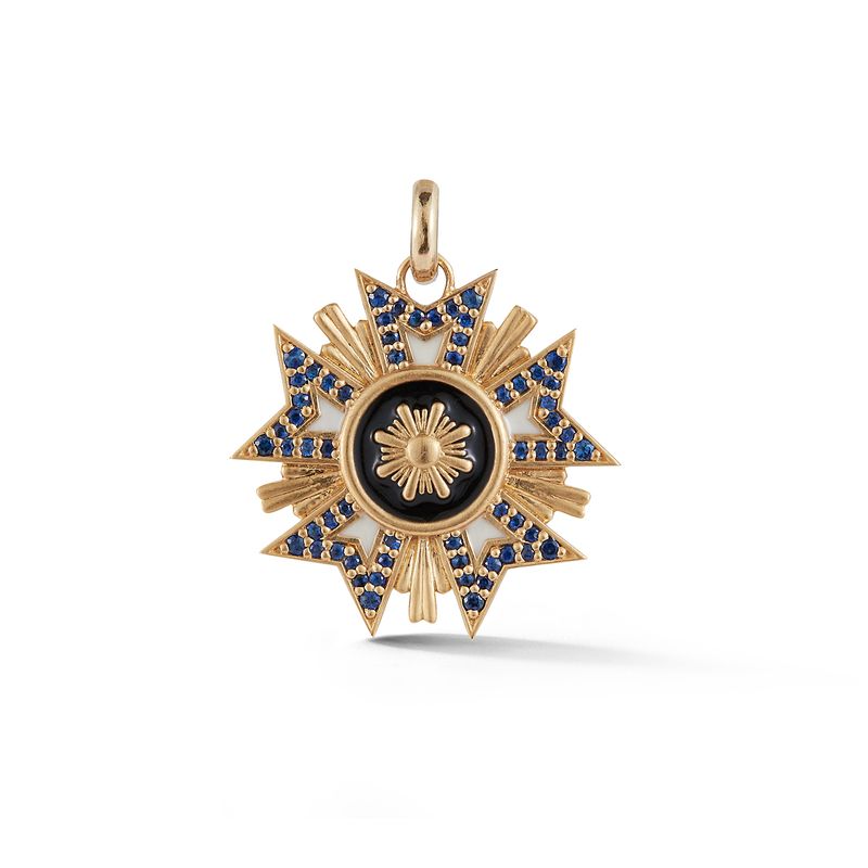 Florence Medallion with Blue Sapphires, White and Black Enamel