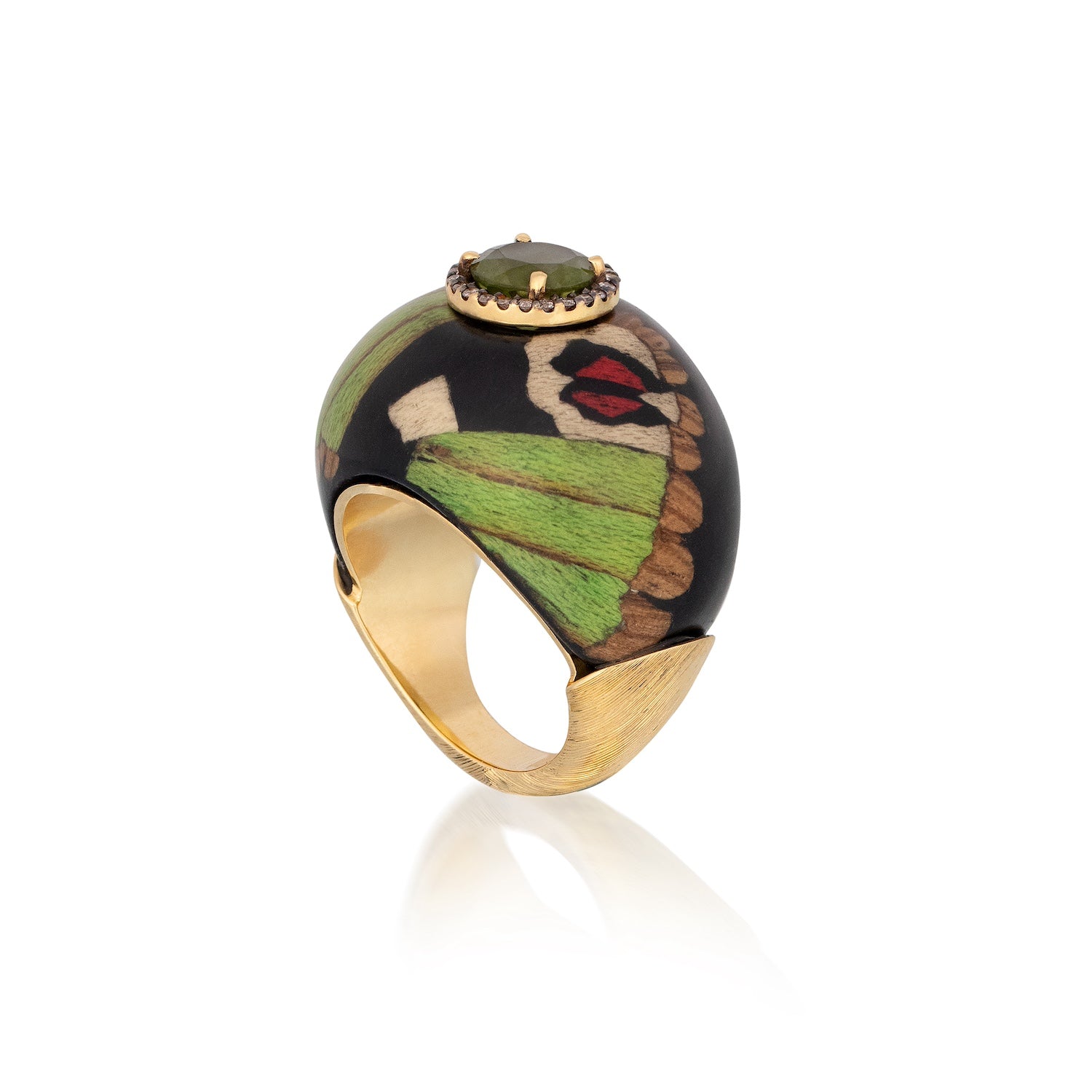 Green Butterfly Marquetry Ring
