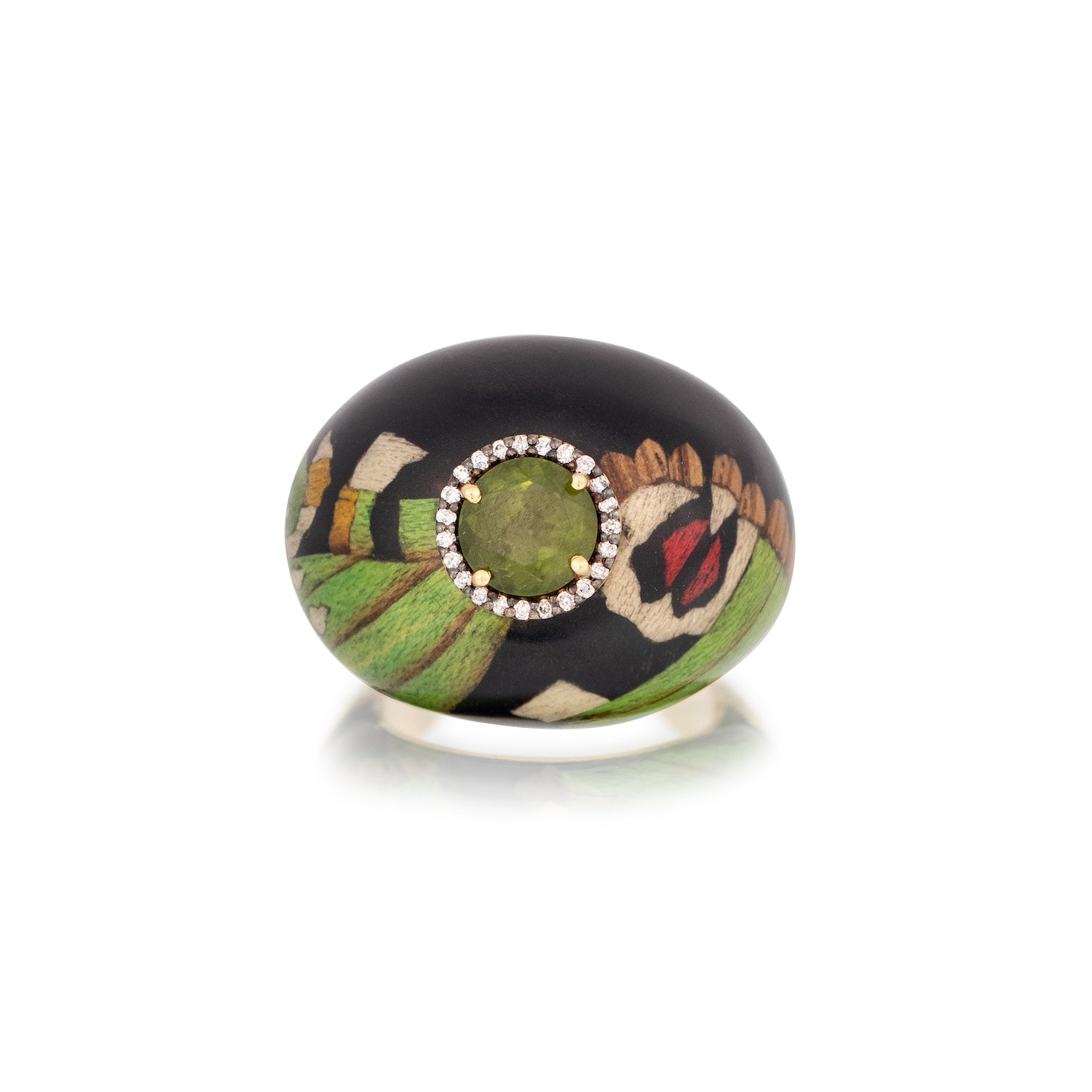 Green Butterfly Marquetry Ring