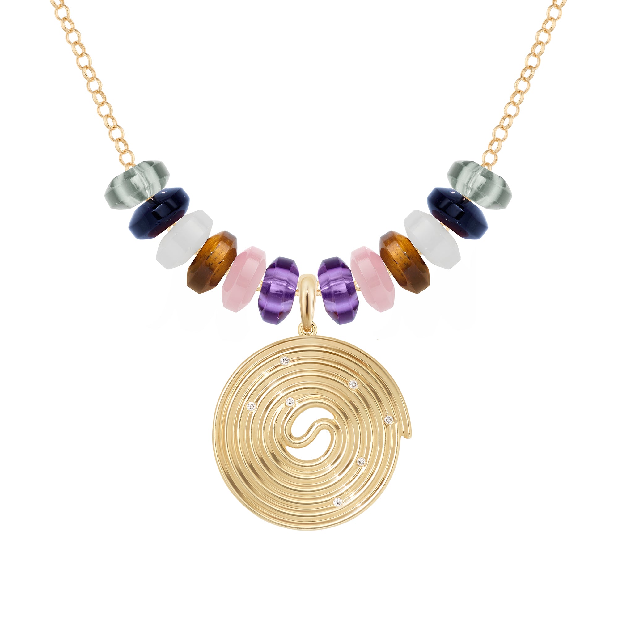 Licorice Necklace Stoned Yellow Gold with Diamond & Beads