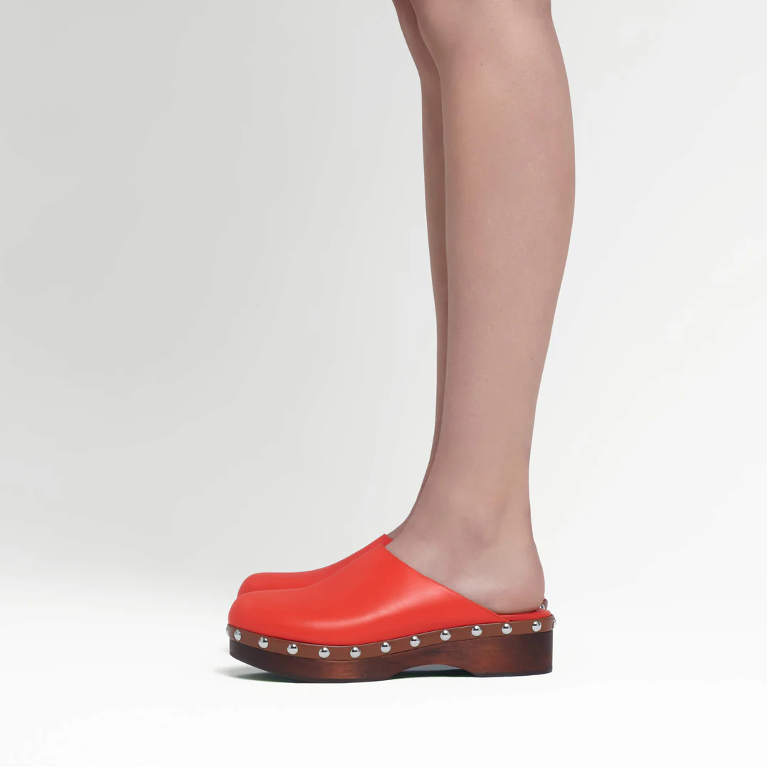 Dark Orange Calf Leather Clogs