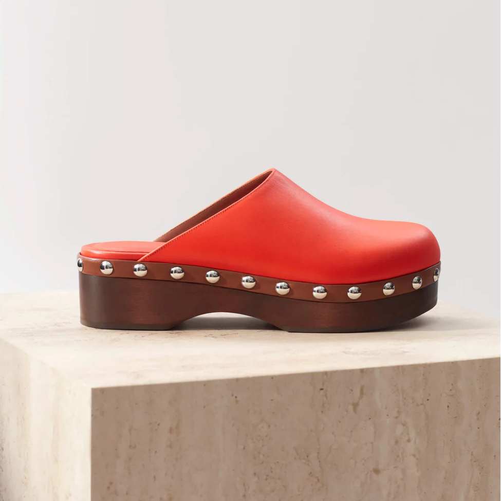 Dark Orange Calf Leather Clogs