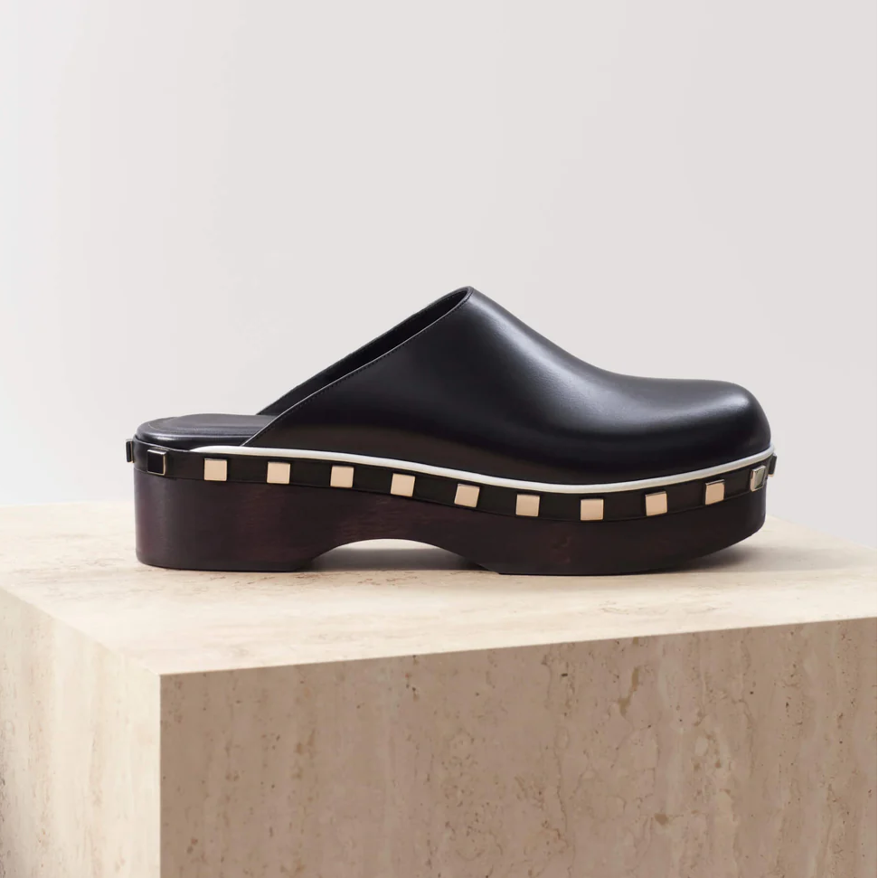 Black Calf Leather Clogs