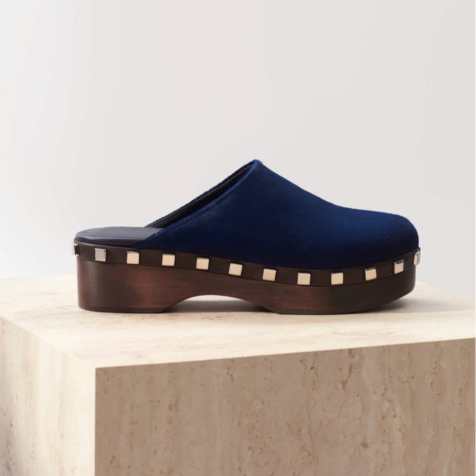 Navy Calf Leather Clogs