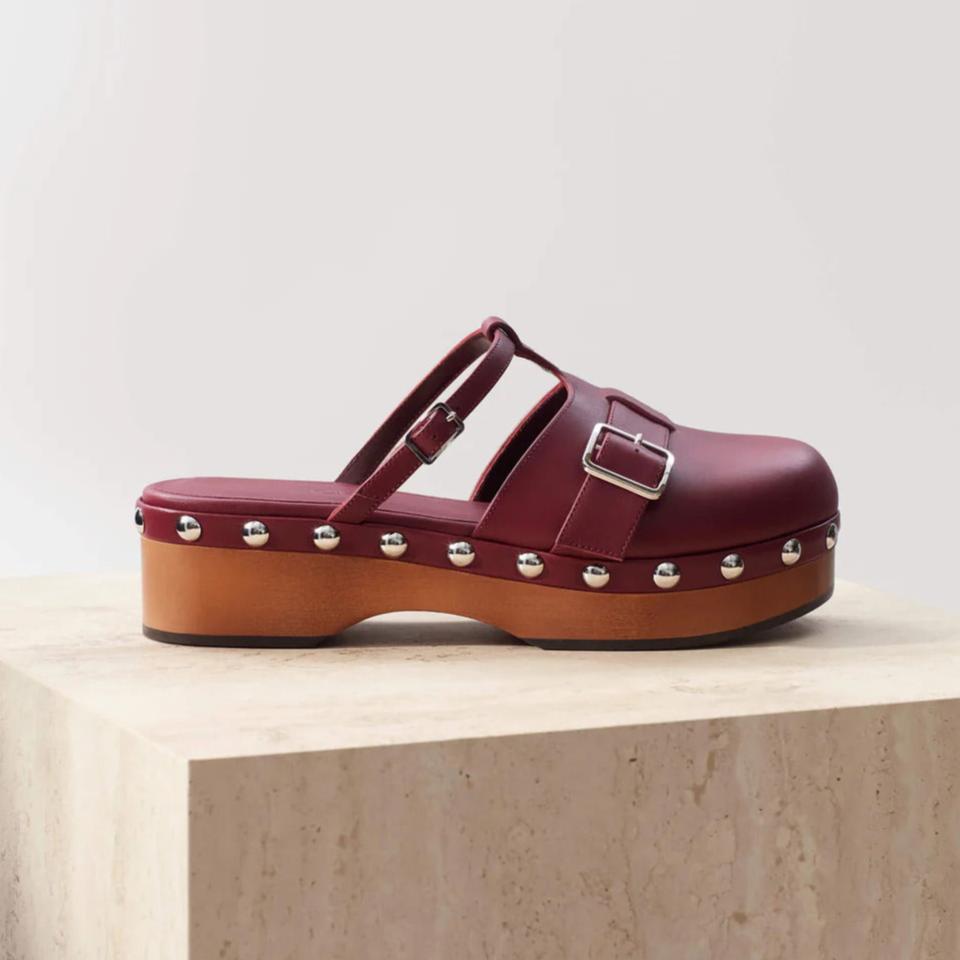 Burgundy Calf Leather Clogs