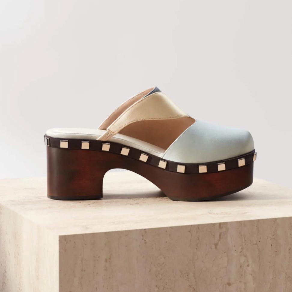 Cream, Blue, & Grey Silk Clogs