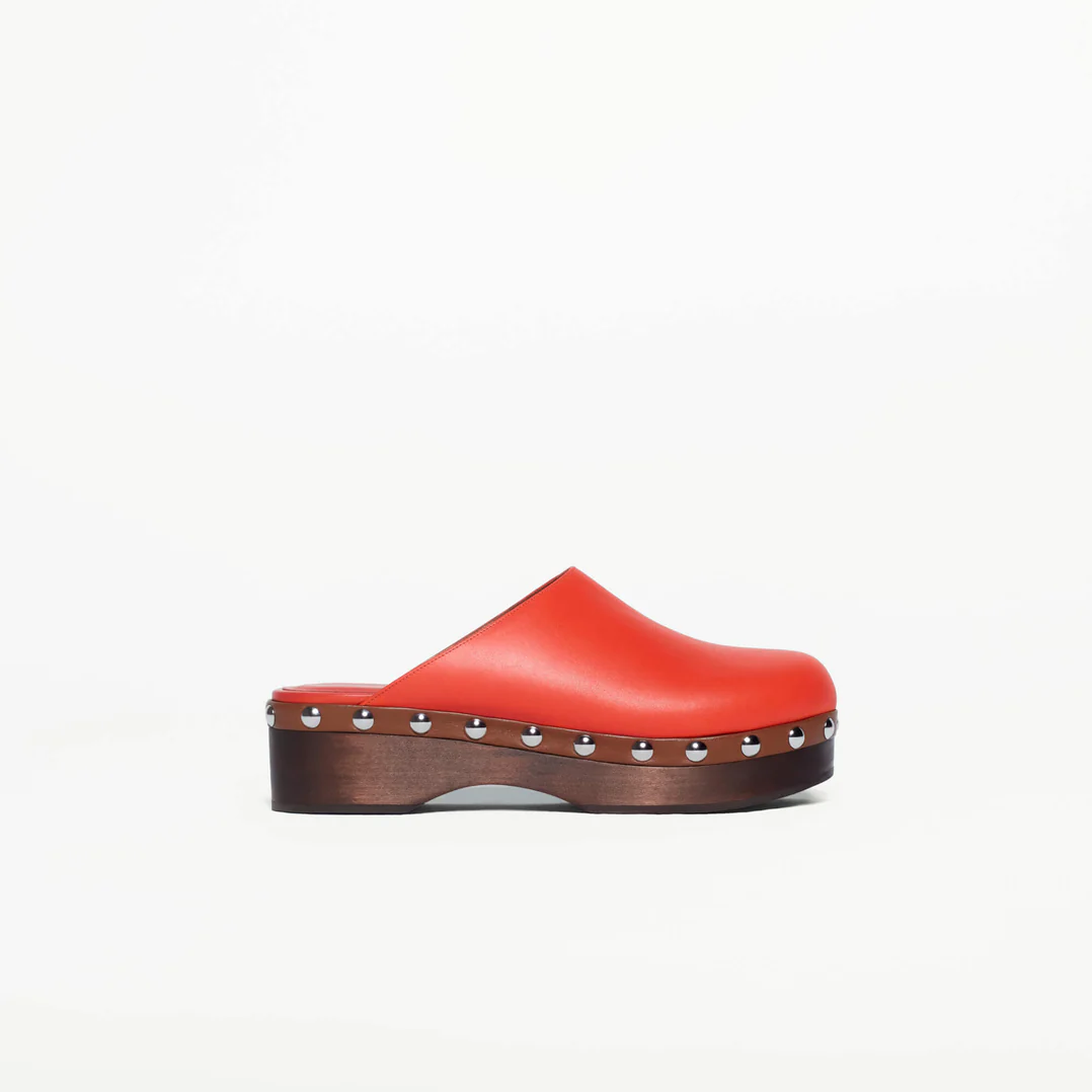 Dark Orange Calf Leather Clogs