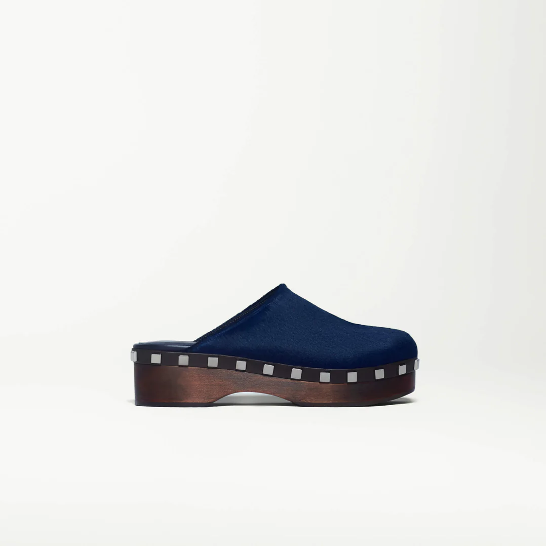 Navy Calf Leather Clogs