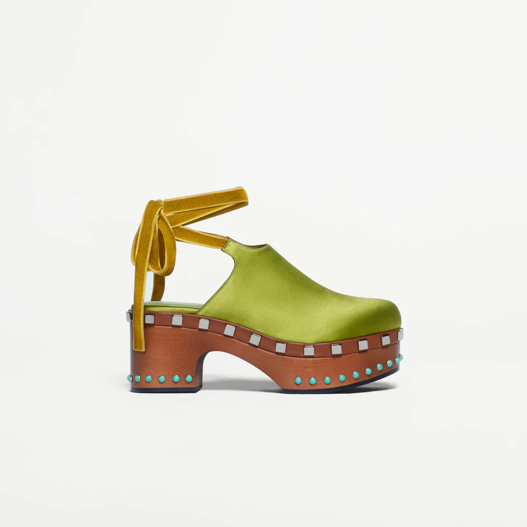 Lime Green Silk Clogs