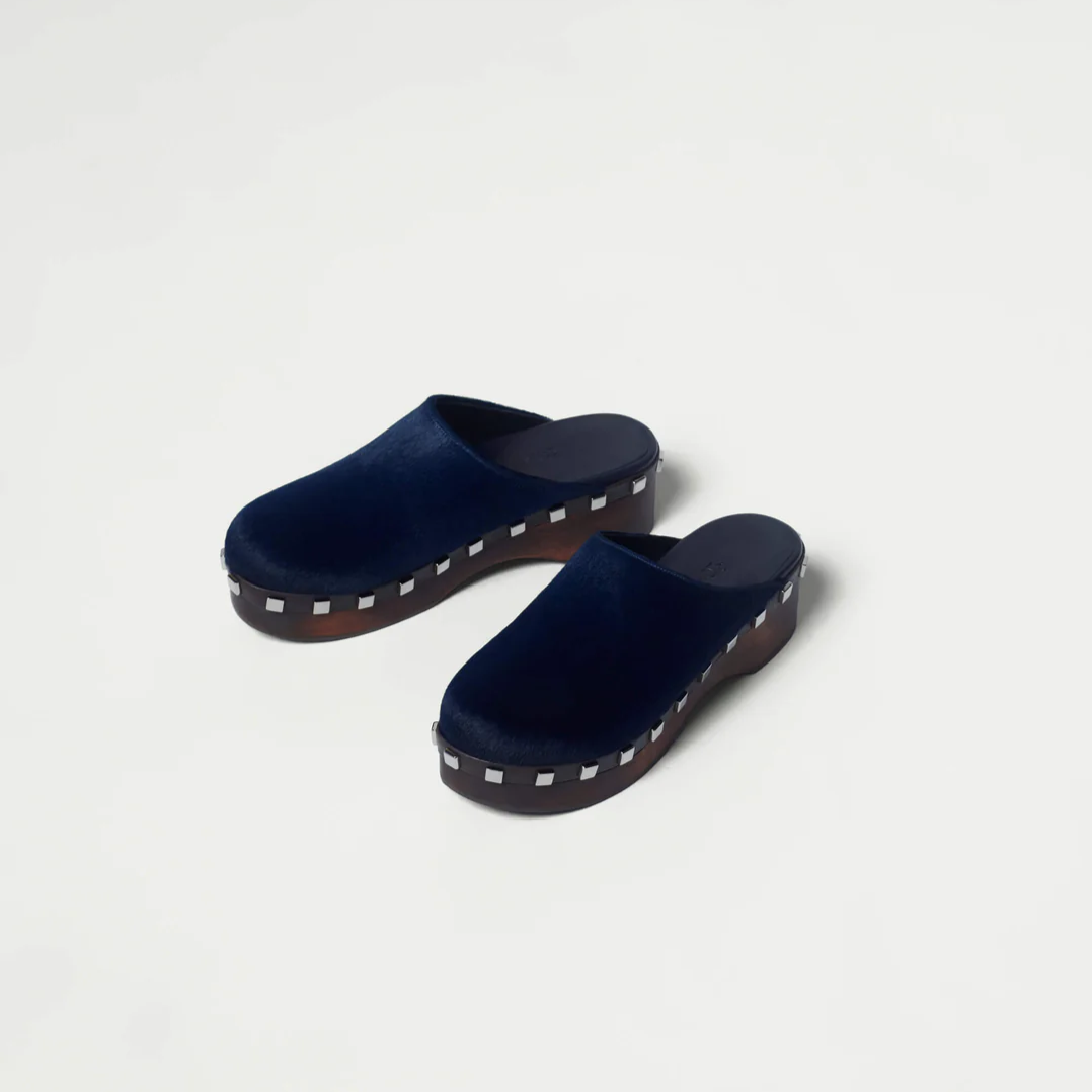 Navy Calf Leather Clogs