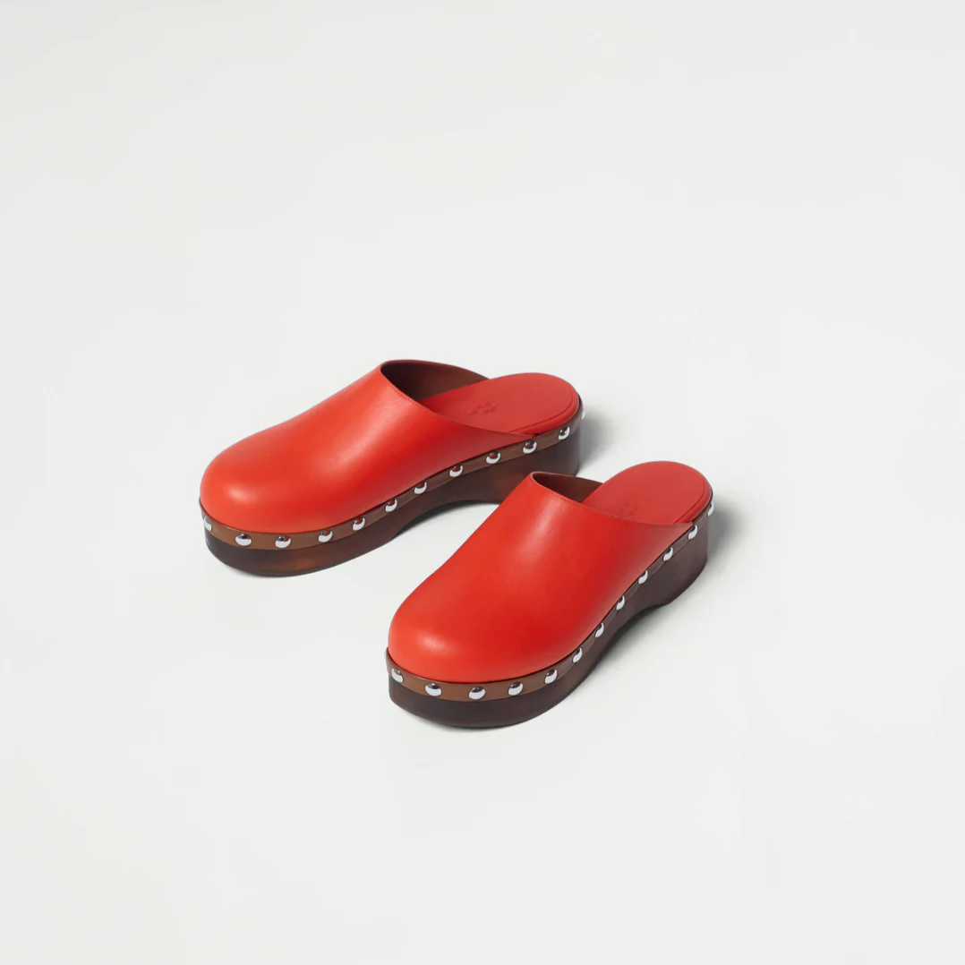 Dark Orange Calf Leather Clogs