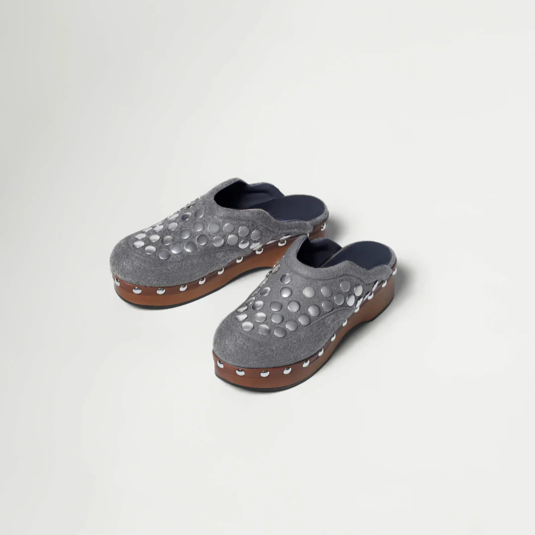 Grey Wool Melton Clogs