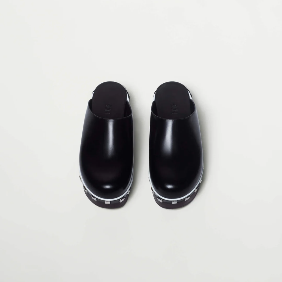 Black Calf Leather Clogs