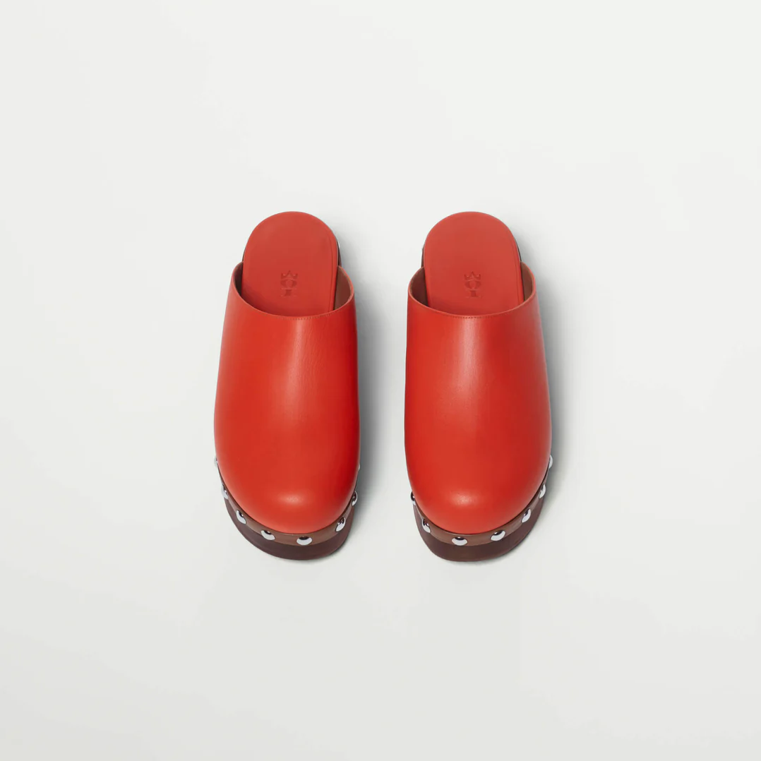 Dark Orange Calf Leather Clogs