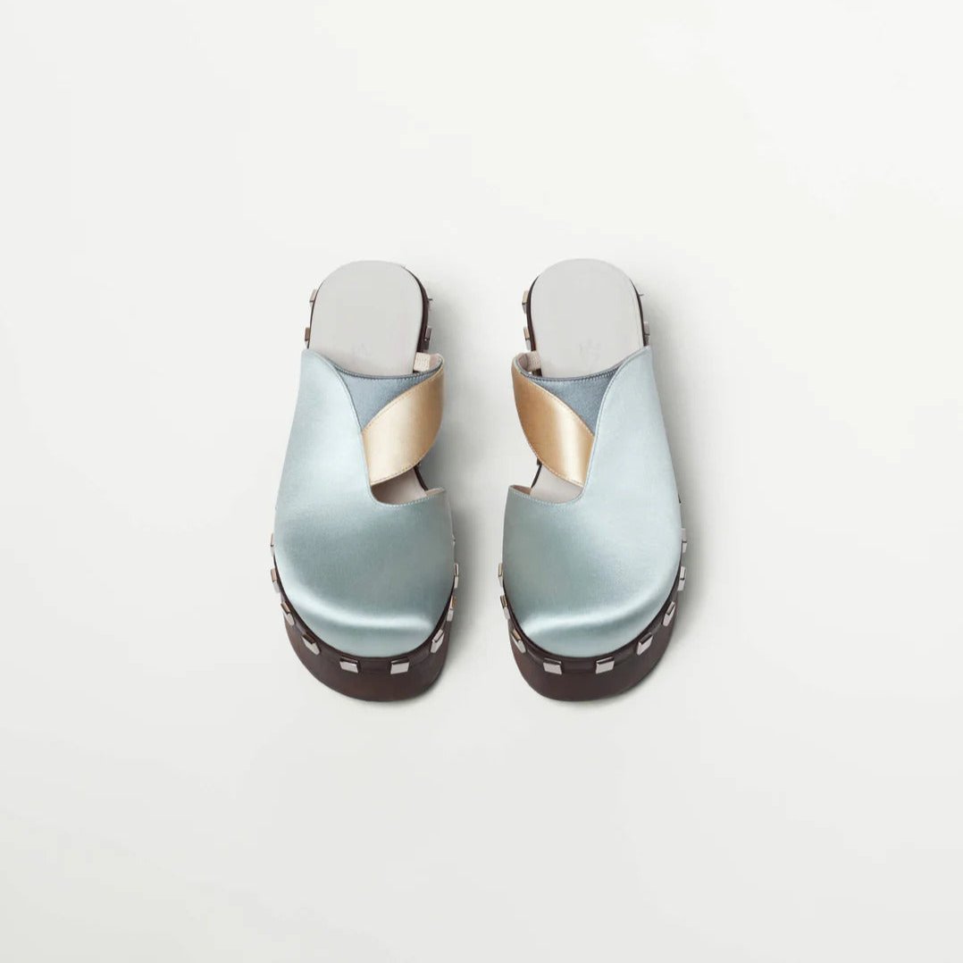 Cream, Blue, & Grey Silk Clogs