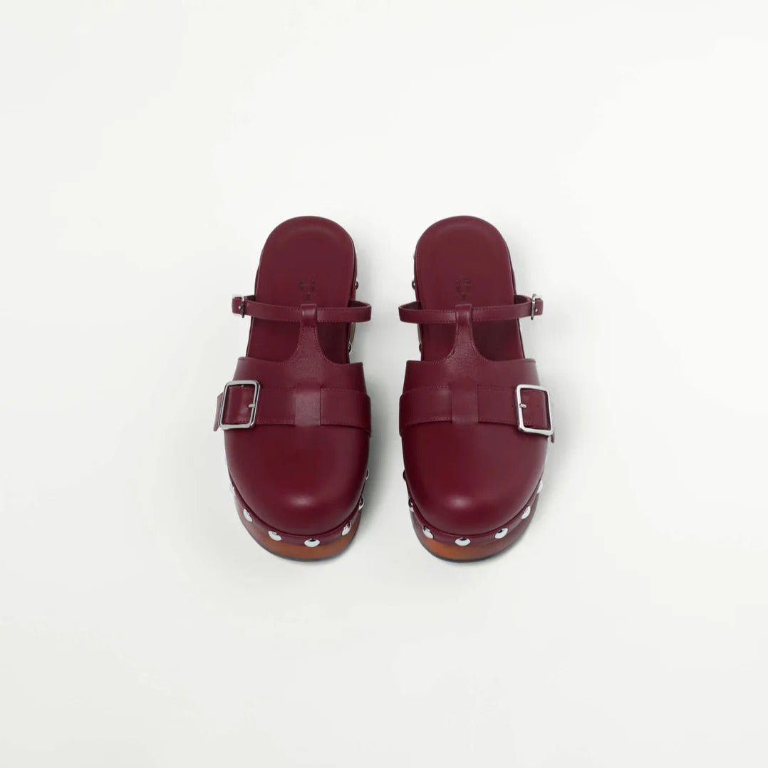 Burgundy Calf Leather Clogs