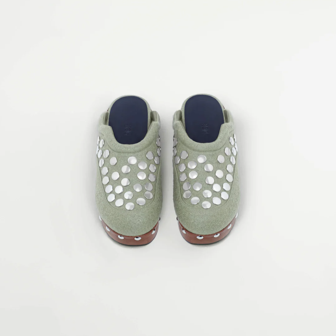 Sage Green Wool Melton Clogs