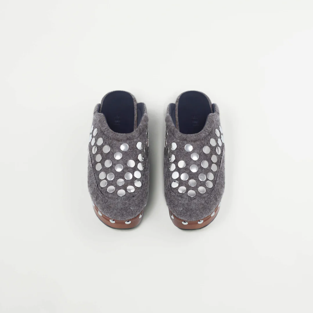 Grey Wool Melton Clogs